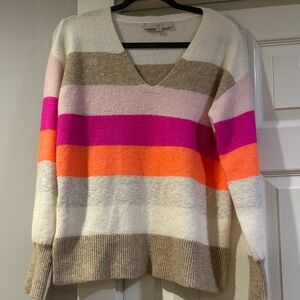 LOFT Women's V-Neck Sweater - Cream, Pink, Orange, Tan